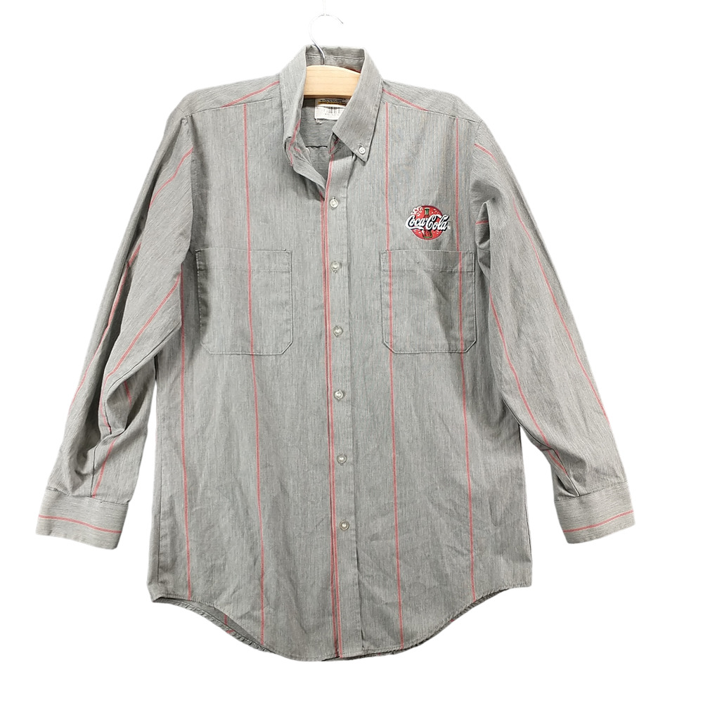 Riverside Men's Coca-Cola Employee Uniform Shirt Gray Red M 15-15.5 Stripe VTG